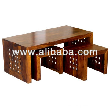 Conjunto de mesa de café de madeira maciça de 3